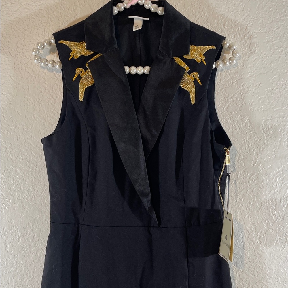 Altuzarra Target Tuxedo Black Gold Crane Sleeveless Classy Dress Size 6 NEW - Picture 3 of 11
